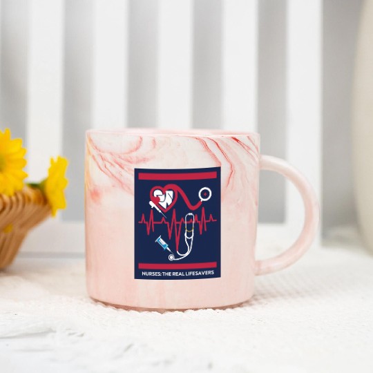 Registered Nurse RN Marble Mugs Heartbeat Line Design