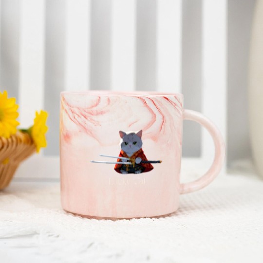 Mythic Warrior Cat with Swords Marble Mugs