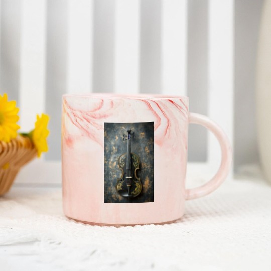 Elegant Black and Gold Violin Marble Mugs