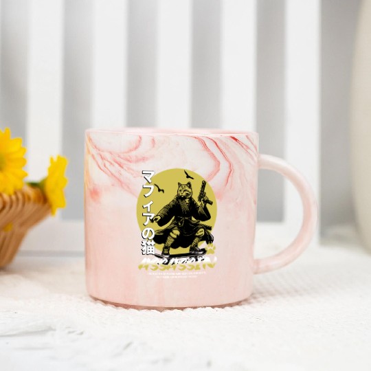 Samurai Cat Martial Arts Illustration Marble Mugs