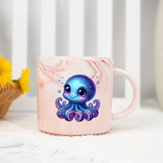 Colorful Cartoon Octopus Illustration Marble Mugs