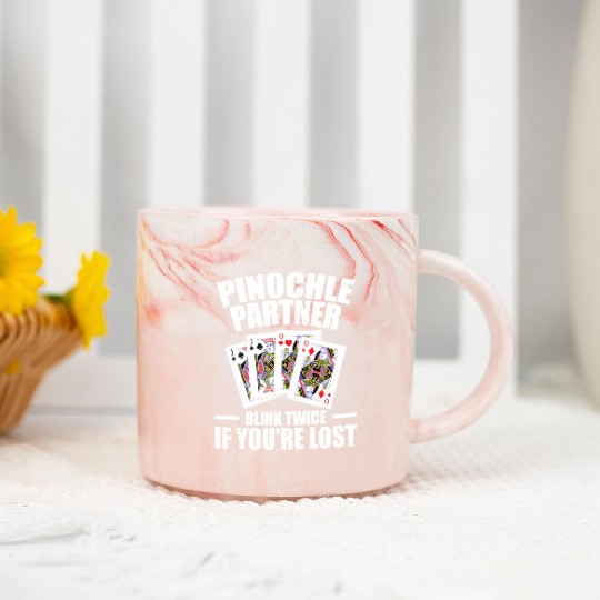 Pinochle Partner Blink Twice If You're Lost Marble Mugs