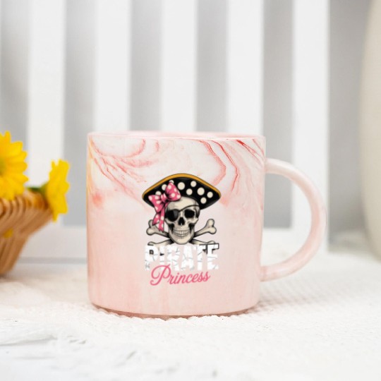 Pirate Princess Skull and Crossbones with Pink Bow Marble Mugs