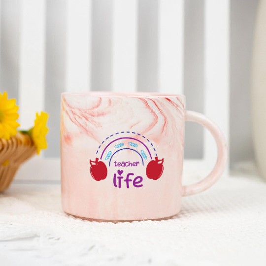 Teacher Life – Rainbow & Apple Design Marble Mugs