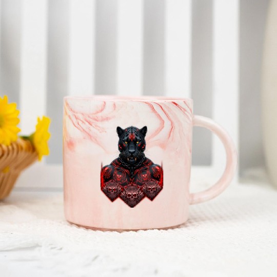 Black Warrior Panther with Gothic Skull Armor Marble Mugs