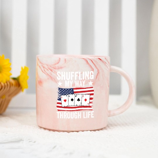 USA Flag Pinochle American Patriotic Card Games Marble Mugs