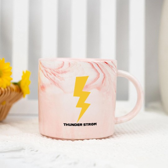 Dynamic Yellow Lightning Bolt Design Marble Mugs