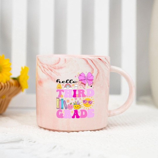 Hello Third Grade, Preppy Back to School Marble Mugs