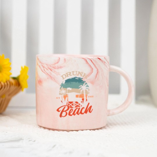 Tropical Beach Sunset Illustration Marble Mugs