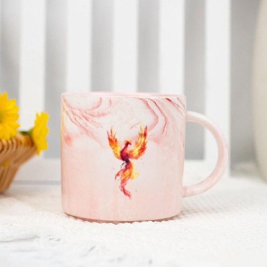 Fiery Phoenix Watercolor Illustration Marble Mugs