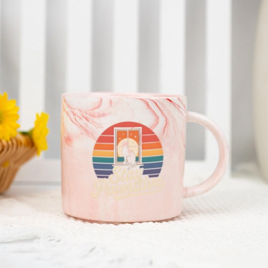 Stay Pawsitive Retro Cat Window Starry Night Marble Mugs