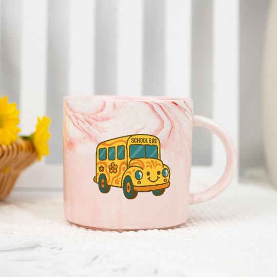 Cute Yellow School Bus Back to School Fun Marble Mugs