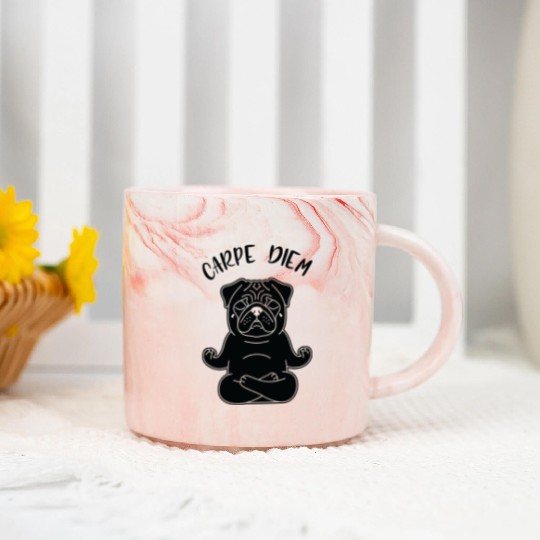 Meditating Pug with Inspirational Quote Marble Mugs