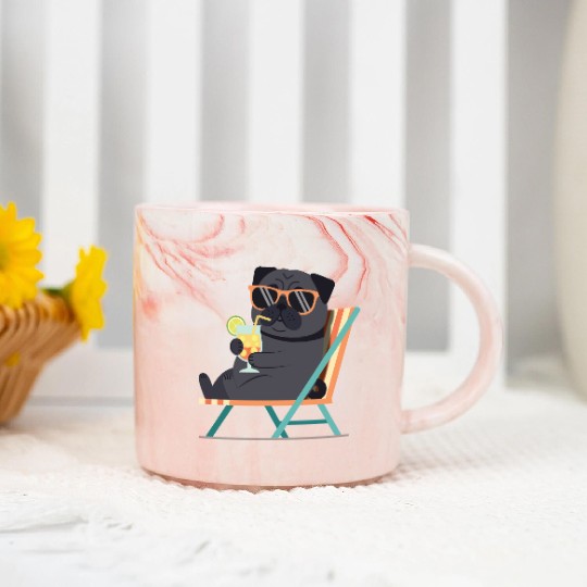Chill Pug with Sunglasses and Lemonade Marble Mugs