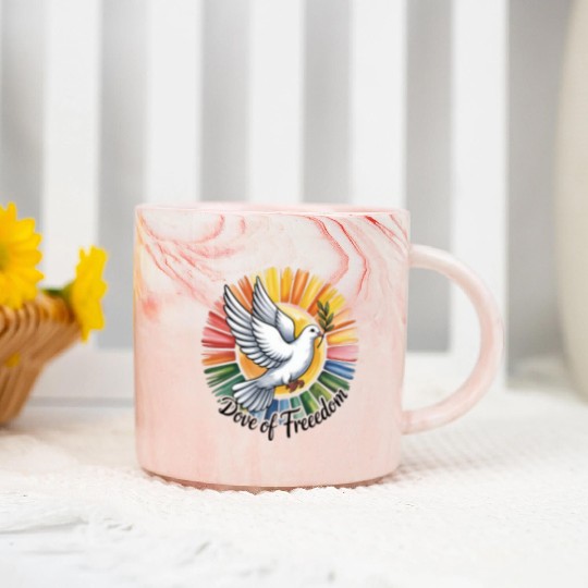 Peaceful Dove with Olive Branch Design Marble Mugs
