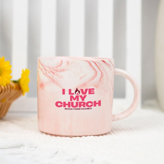 Love my Church fuchsia Marble Mugs