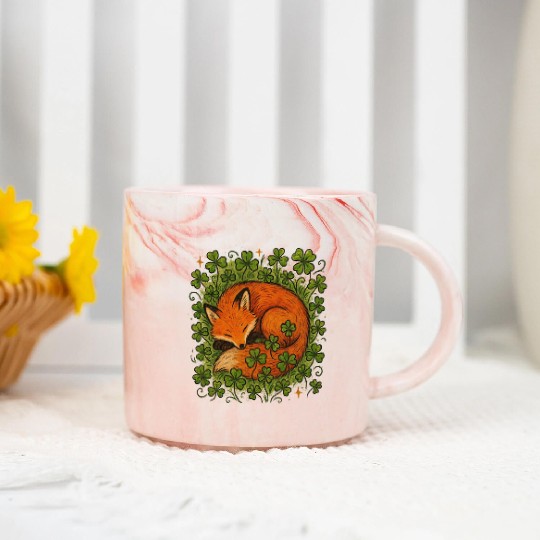 Fox Sleeping in Clover Peaceful Nature Art Marble Mugs
