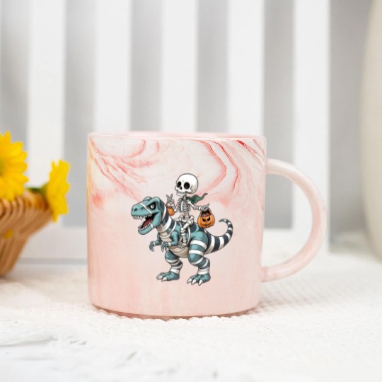 Skeleton Riding Mummy Dinosaur Funny Halloween Marble Mugs
