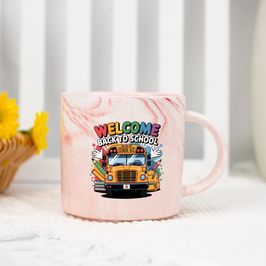 Welcome Back to School School Bus Marble Mugs