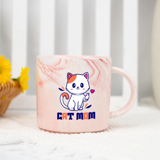 Cute Cat Mom Design Marble Mugs