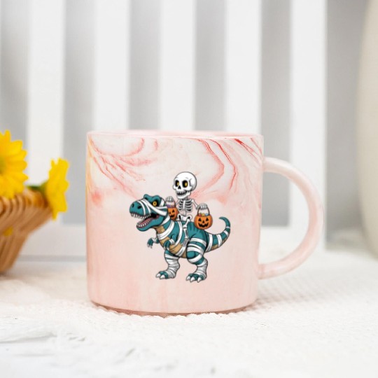 Skeleton Riding Mummy Dinosaur Funny Halloween Marble Mugs