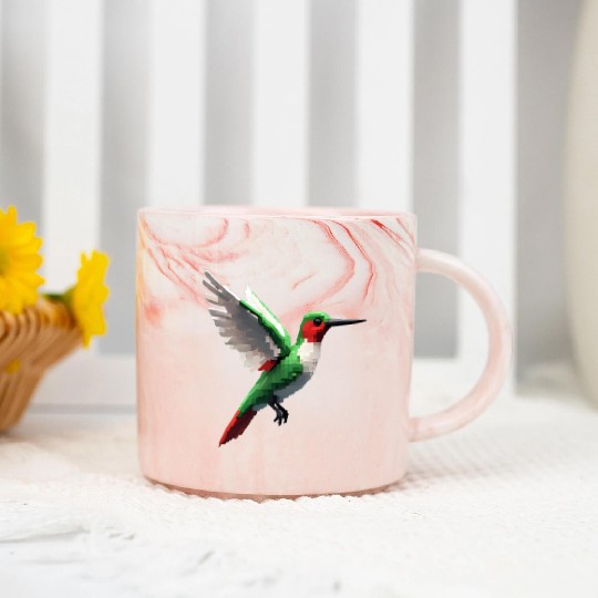 Pixelated Red & Green hummingbird Marble Mugs