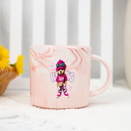 Trendy Teddy Bear Streetwear Design Marble Mugs
