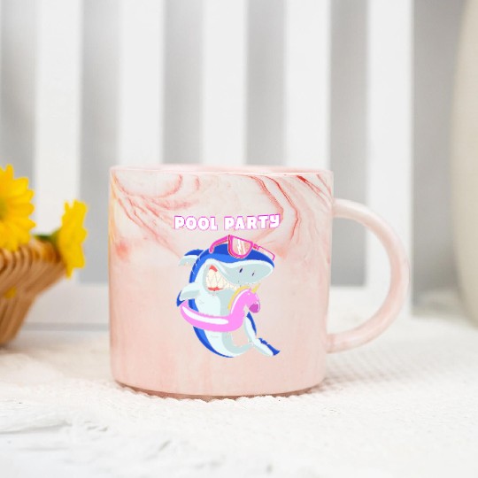 Pool Party Squad Unicorn Shark Birthday Marble Mugs
