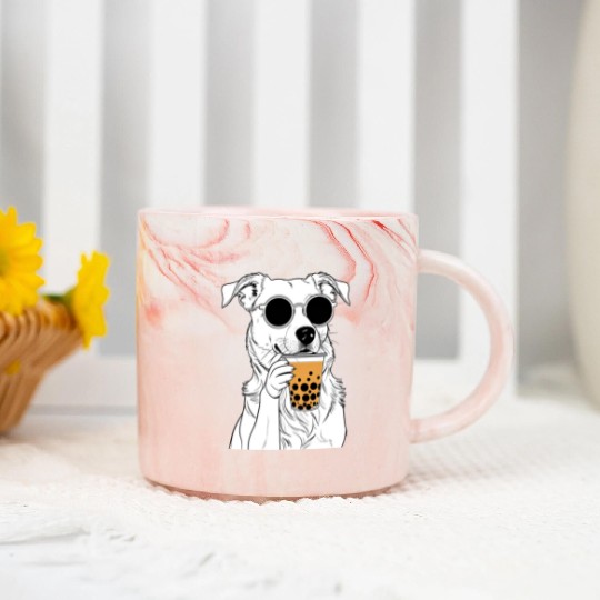Chill Dog with Sunglasses and Bubble Tea Marble Mugs