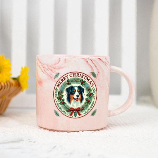 Merry Christmas Australian Shepherd Marble Mugs