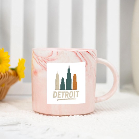Detroit Skyline Street Vibes Marble Mugs