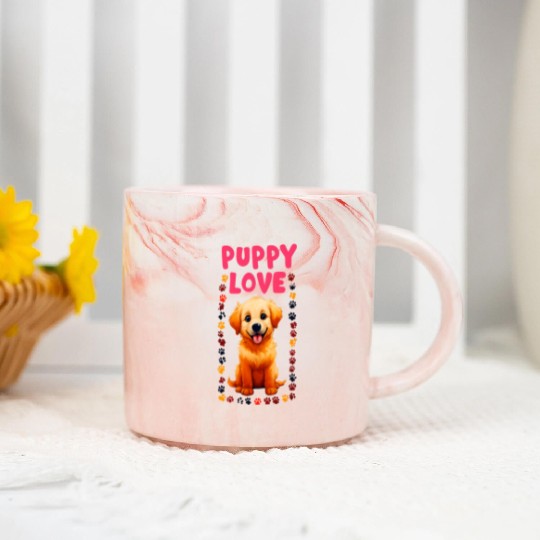 Cute Puppy Love Illustration for Apparel Marble Mugs