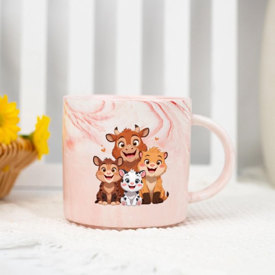"Cute Farm Animal Friends – Cartoon Cow, Tiger, Li Marble Mugs