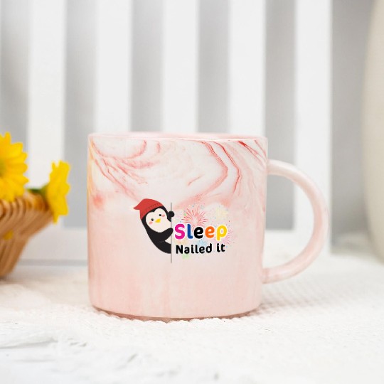 Festive Penguin Sleep Celebration Marble Mugs
