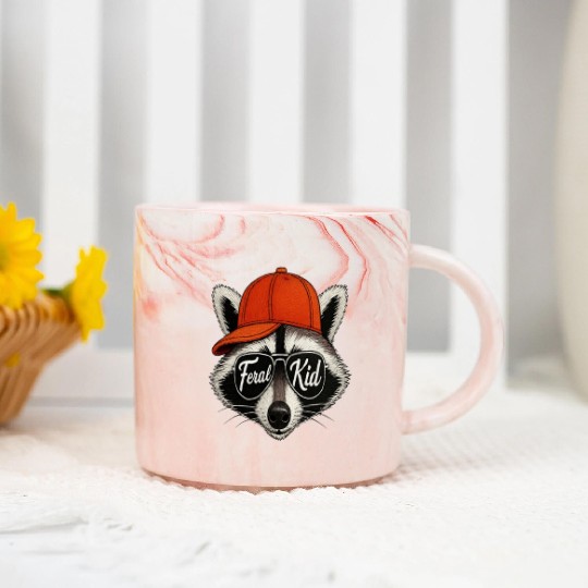 Feral Kid Raccoon Graphic Marble Mugs