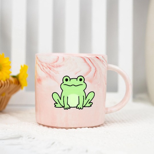 Lime Green Cartoon Frog Design Marble Mugs