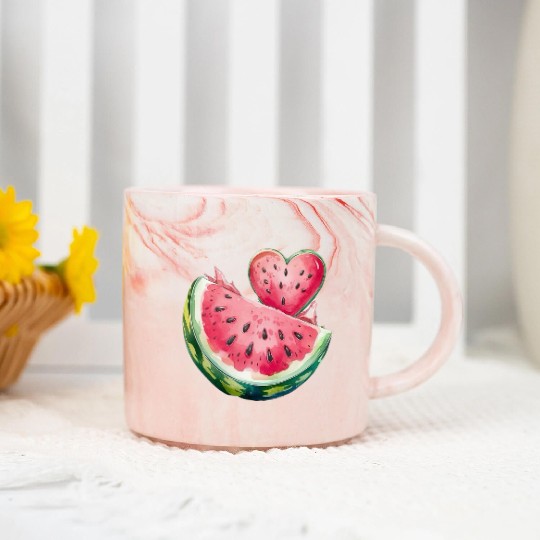 Watermelon Heart Fruit Illustration Marble Mugs
