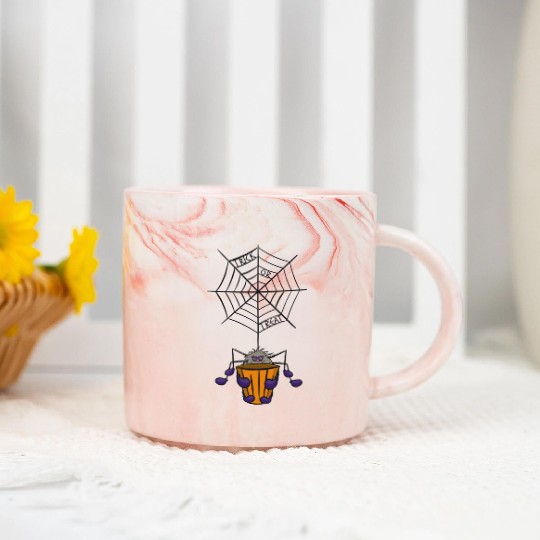 Cartoon Spider hanging from Web holding Bucket Marble Mugs