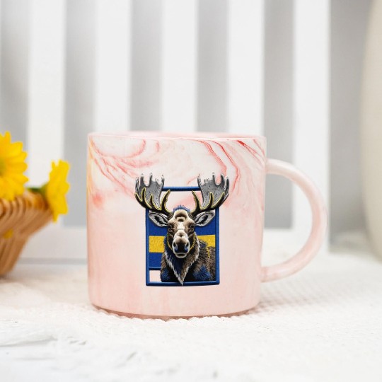 Swedish Reindeer Blue Yellow National Flag Design Marble Mugs