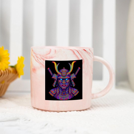 Neon Samurai Warrior Psychedelic Marble Mugs