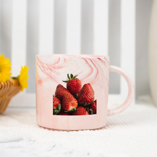 Vivid Strawberry Cluster Print Marble Mugs