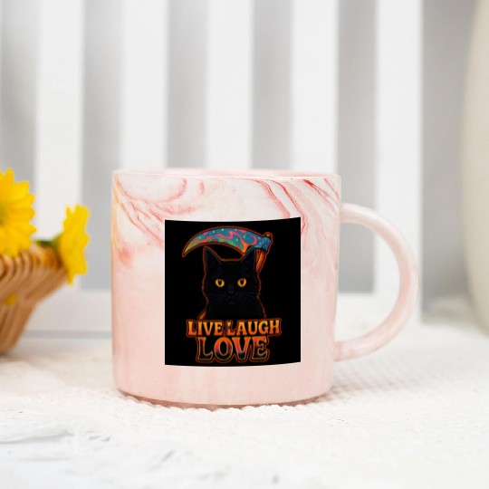 Black Cat Psychedelic Live Laugh Love Marble Mugs