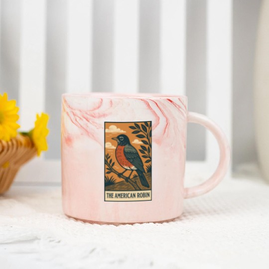 American Robin Nature Illustration Marble Mugs