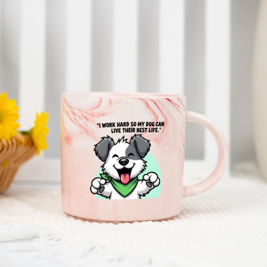 Joyful Dog Cartoon Design Marble Mugs