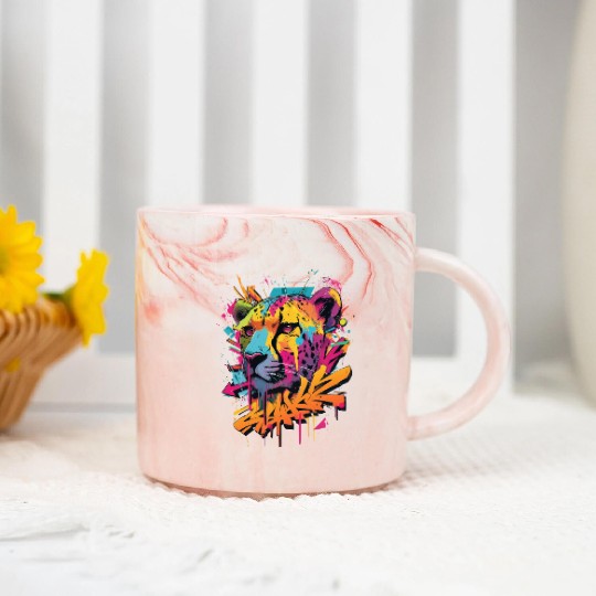 Vivid Graffiti Cheetah Art Marble Mugs