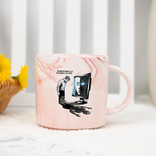 Futuristic AI Cyber Face Illustration Marble Mugs