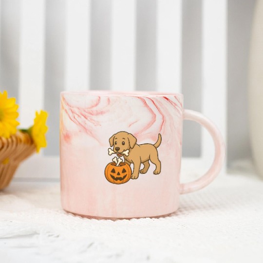 Cute Halloween Puppy with Pumpkin Bowl Marble Mugs