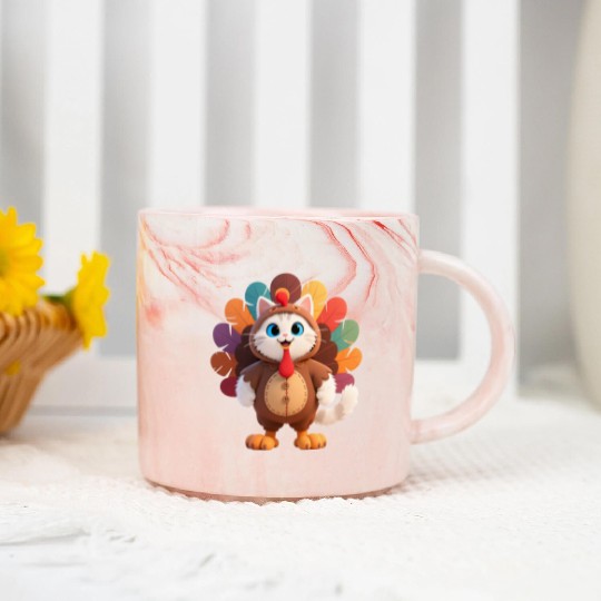 Cute Turkey Cartoon Costume "Aniverse Cats" Marble Mugs
