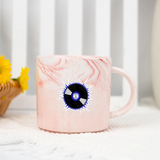 Vinyl Record Starburst Design Marble Mugs