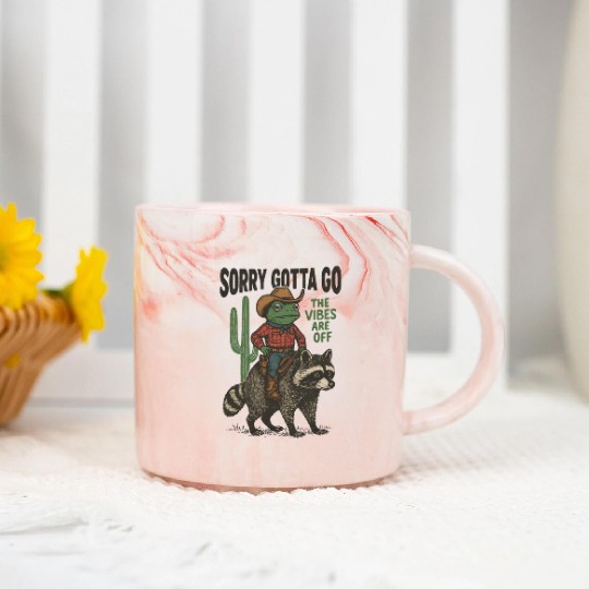 Vintage Cowboy Frog Riding Raccoon – Funny Western Marble Mugs